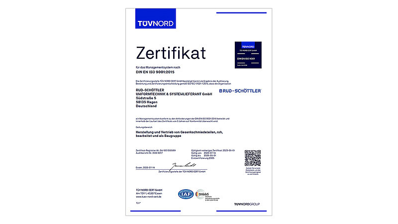 Zertifikat Qualitätsmanagementsystem nach DIN EN ISO 9001.